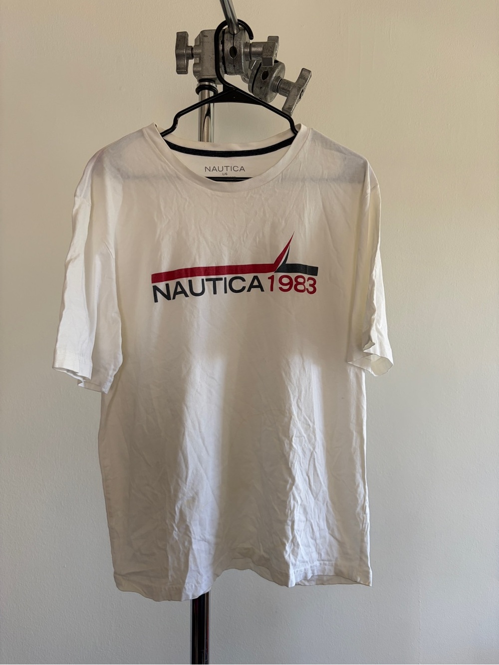 Nautica White Short Sleeve Tee with Red & Navy Logo
